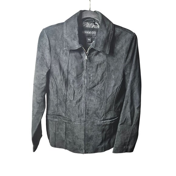Bernardo Womens Black Genuine Leather Jacket Zip Closure Medium Fit Polyester Li - Picture 1 of 9